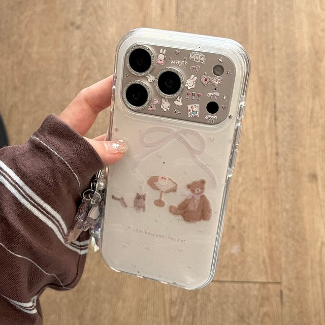 Apple Handyhülle mit rosa Schleife und Perlen-Tierdesign für iPhone 17, 16, 15, 14, 13 Pro Max in Pink - Bild 1