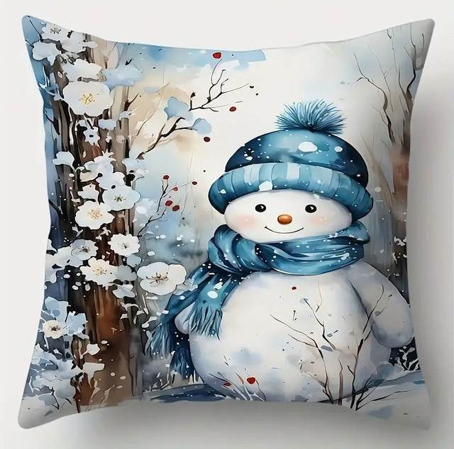 Weihnliches Kissen-Set mit Rentier, Schneemann und Weihnachtsmann Motiv aus Polyester, Weiß, B/T/H: 45,72 x 45,72 x 45,72 cm - Bild 1