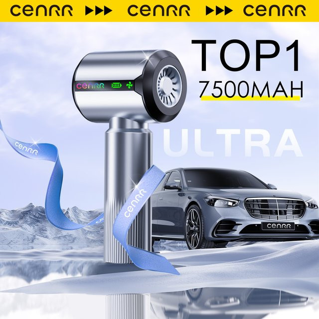 CENRR Kabelloser Mini Auto-Staubsauger mit LED-Leistungsanzeige und Gebläsefunktion, Schwarz, 7500 mAh - Bild 1