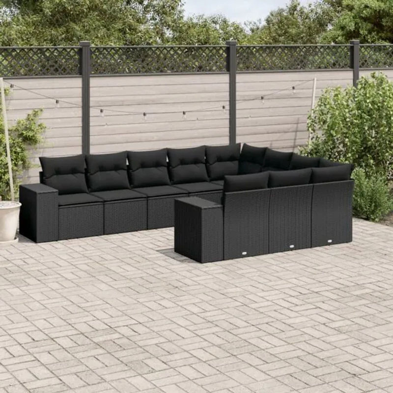 Vidaxl 10-tlg. Garten-Sofagarnitur aus Polyrattan mit Kissen in Schwarz - Bild 1