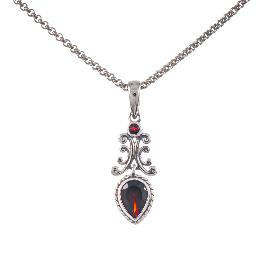 Anhänger mit Kette 925 Silber geschwärzt, Granat, Unisex - Bild 1