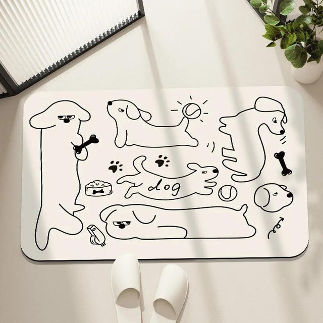 Rutschfeste Cartoon Badezimmerbodenmatte in Weiß, schnell trocknender Saugteppich mit Tier-Motiv, B/B: 40 x 60 cm - Bild 1