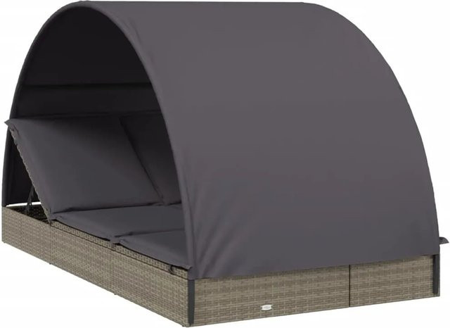 vidaXL 2-Personen-Sonnenliege mit Sonnendach aus grauem PE-Rattan und pulverbeschichtetem Stahl, B/T/H: 211 x 112 x 140 cm - Bild 1