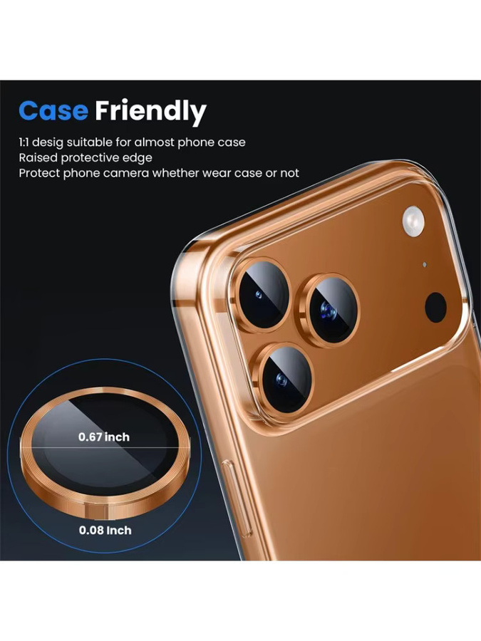 Kamera Objektiv Schutz aus Metall und Glas für Apple iPhone 17 Air 16 15 14 13 Pro Max Plus in Gold und Transparent - Bild 5