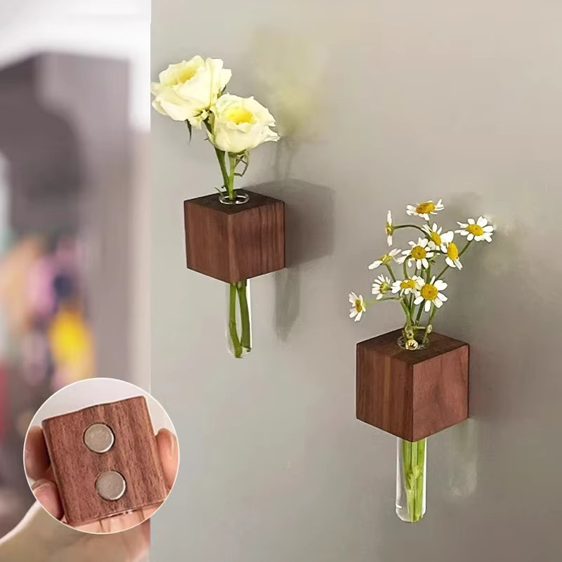 YOCITY Holz-Reagenzglas-Vase als Kühlschrankmagnet in Braun für DIY Blumenarrangements und Schrankdekoration - Bild 3