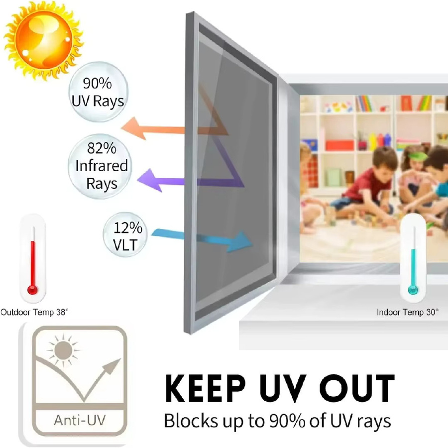 BUNPIG Fenster-Sichtschutzfolie Einseitige Vinyl-Spiegelfolie in Silber und Braun, Nicht-klebende Glasaufkleber Rollen mit UV-Schutz - Bild 4