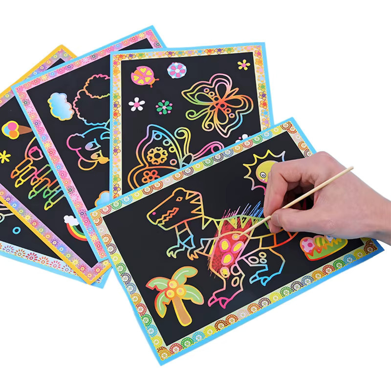 JOKEJOLLY Regenbogen-Kratzpapier für Kinder, DIY Neon-Kunstkarten aus Pappe, Schwarz und Mehrfarbig - Bild 5