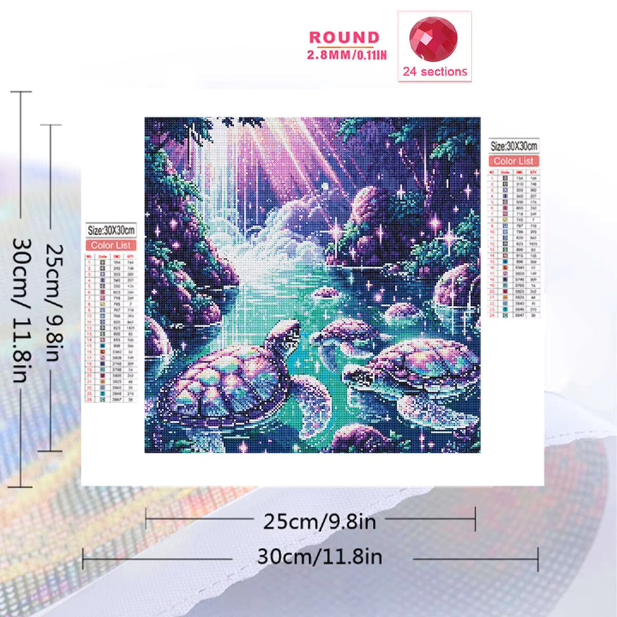 EverShine Diamantmalerei Set Meeresschildkröte in lila Cartoon-Landschaft mit Wasserfall als Wanddekoration - Bild 2