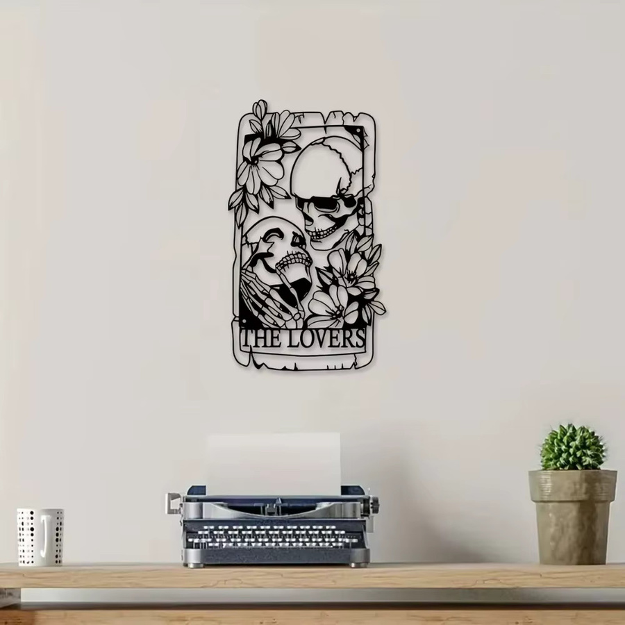 CIFBUY Totenkopf Wandkunst aus Metall in Schwarz im Gothic und Bohemian Stil mit floralen Elementen - Bild 3