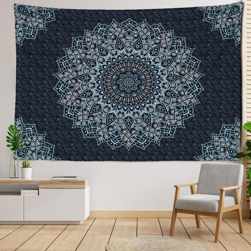 Super Six Wandteppich Mandala mit floralem Engel Design in Blau, B/H: 95 x 70 cm - Bild 3