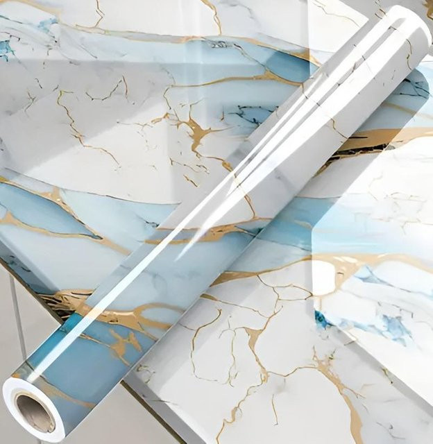 Wipon Selbstklebende Wandtapete in Blau und Gold mit Blattgold-Marmor-Optik, Abnehmbare Vinyl-Tapete für Küche, Wohnzimmer und Schlafzimmer, Breite: 40 cm, Länge: 100 cm - Bild 1