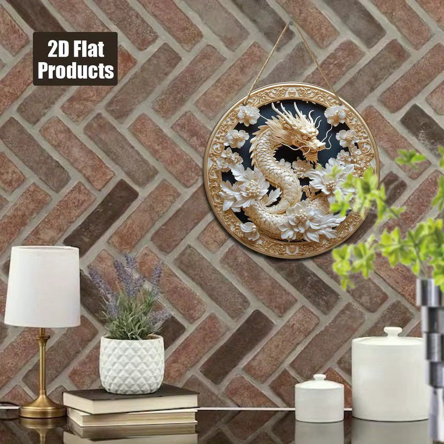 CIFBUY Vintage-Drachen-Wanddekoration aus Holz, rundes Schild mit Blumenmotiv, Durchmesser: 20,3 cm - Bild 6