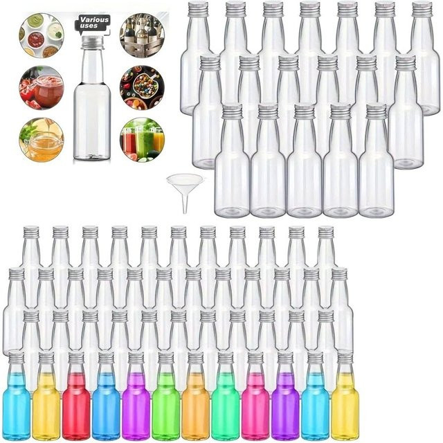 FIGHTYU Mini-Weinplastikflaschen mit Deckel und Trichtern, transparent, 50 ml, auslaufsicher und wiederverwendbar - Bild 1