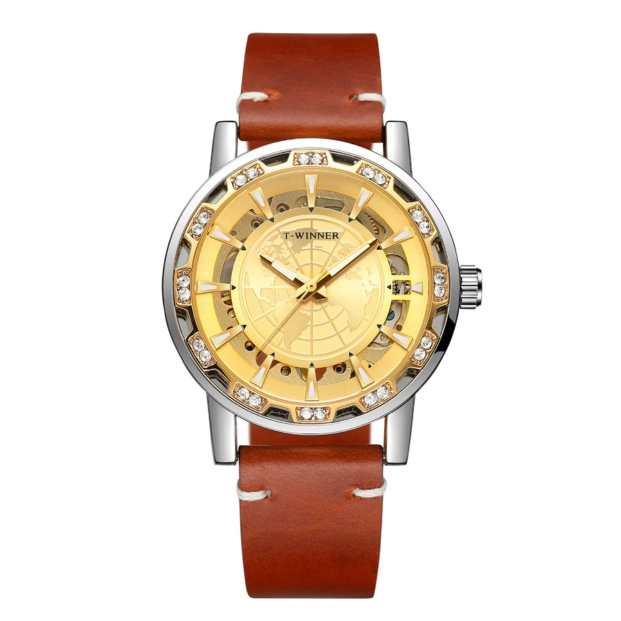 T-WINNER Armbanduhr, Handaufzug, Gold, Leder, Herren - Bild 5