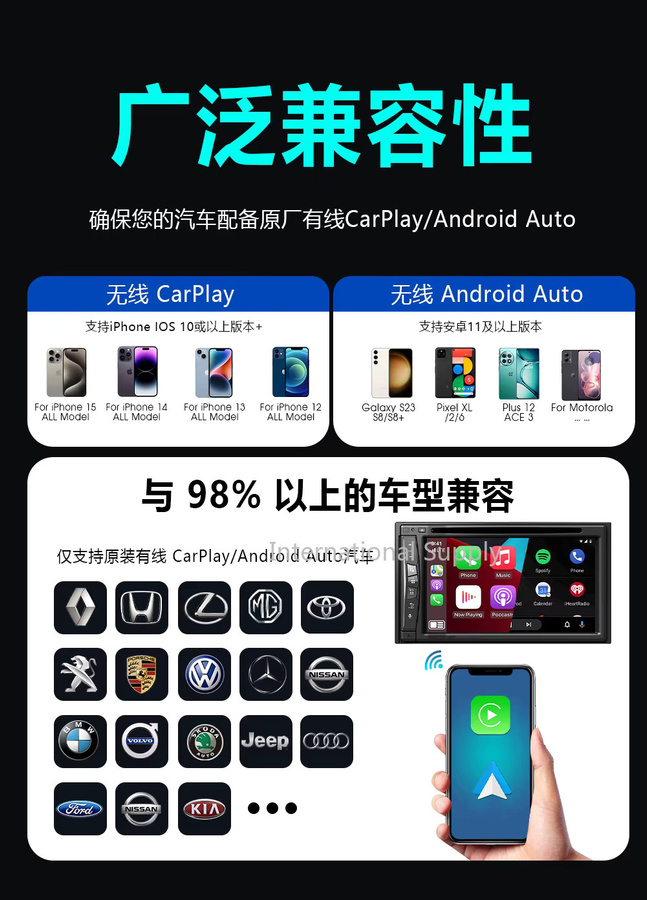NUOYING 4-in-1 Kabelloser CarPlay Adapter mit Android Auto, Mirror Link und WiFi/Bluetooth Verbindung in Schwarz - Bild 6