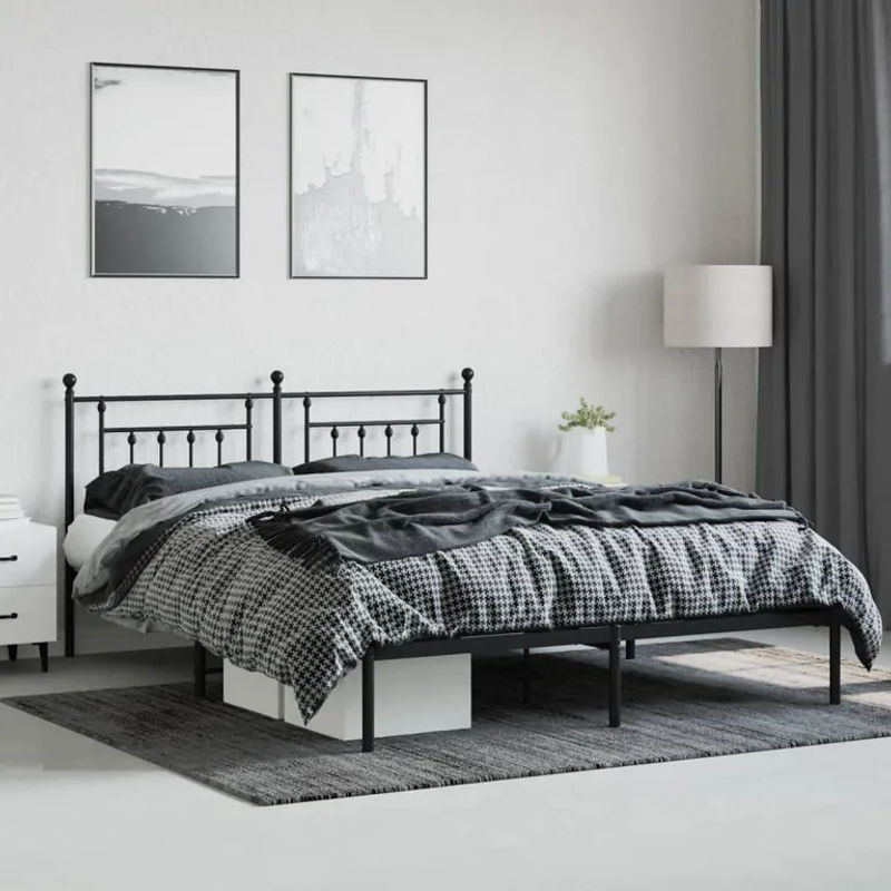 Vidaxl Metallbettgestell mit Kopfteil in Schwarz, B/T: 160 x 200 cm - Bild 3