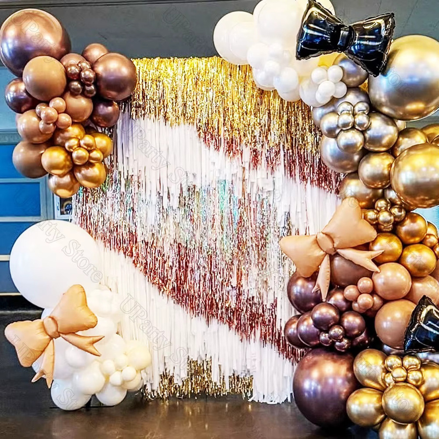 3er-Set MicroPlush Lametta-Fransenvorhänge in Silber und Gold für Party und Hochzeit als Hintergrunddekoration - Bild 1