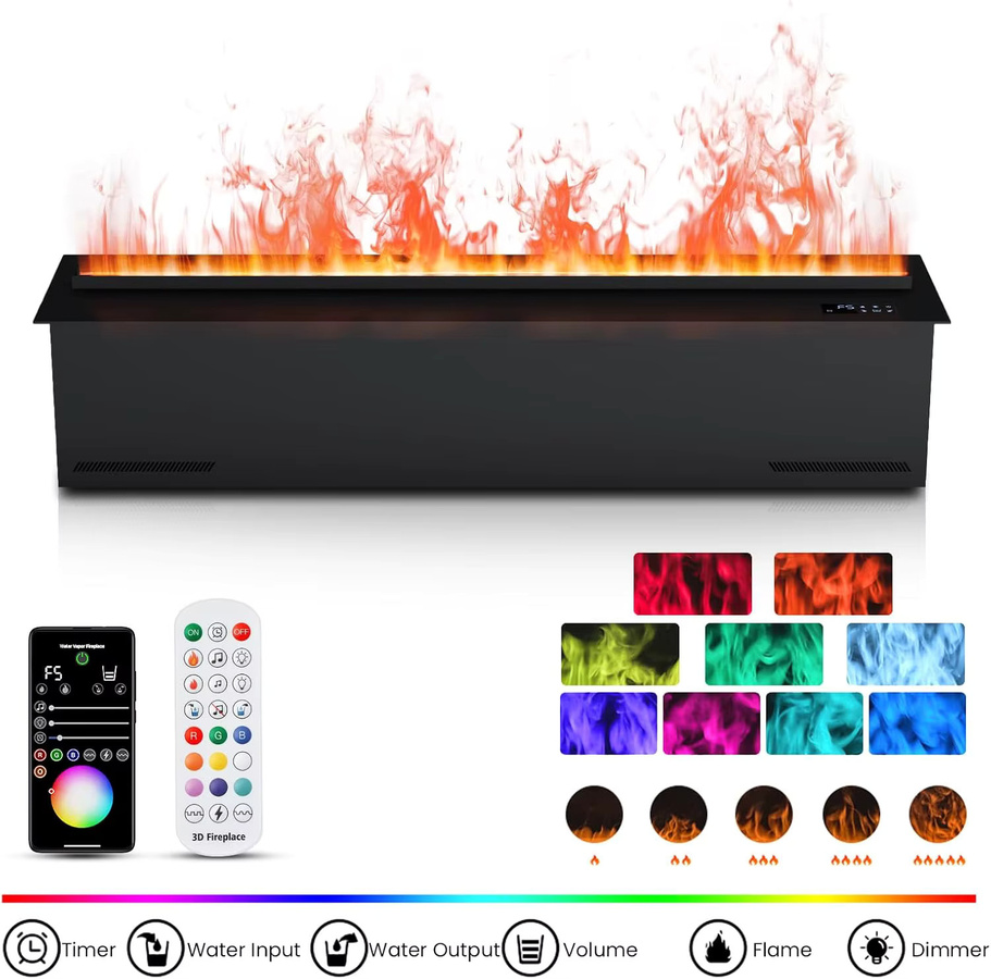 AFLYEVER Elektrischer Wasser-Dampf Kamin in Schwarz mit 3D LED Effekt und App-Steuerung für die moderne Indoor-Dekoration - Bild 6