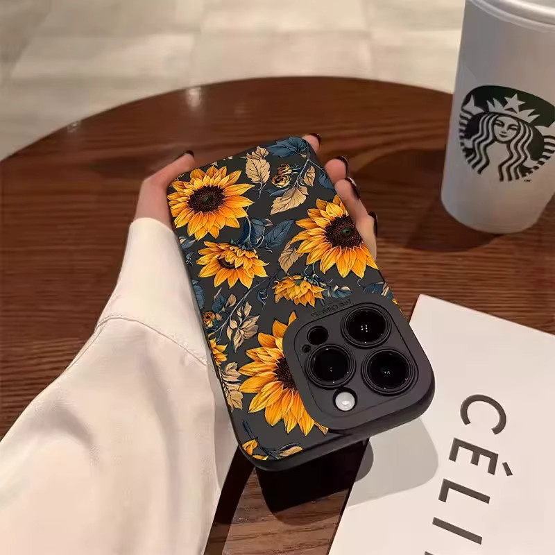 Anti-Drop Schutzhülle im Sonnenblumen-Design für Apple iPhone 17, 16, 15 Pro Max Plus Serie in Schwarz und Mehrfarbig - Bild 3