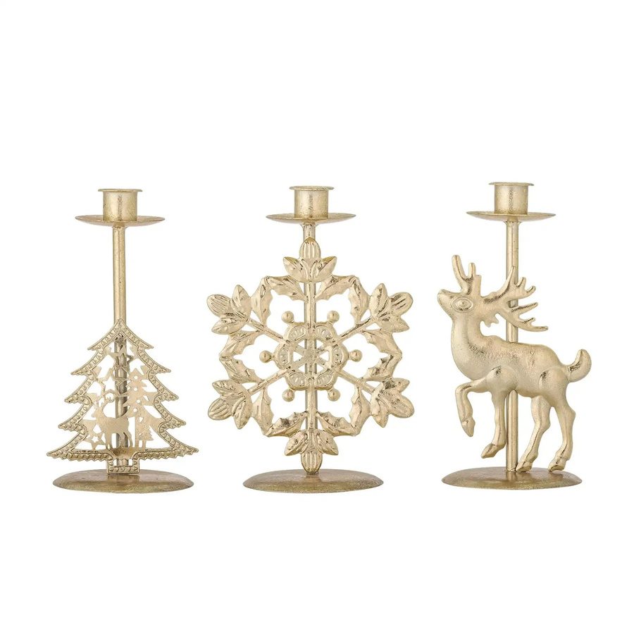 Bloomingville Sauda Kerzenhalter aus Metall in Gold, Set mit 3 Stück für Stabkerzen - Bild 1