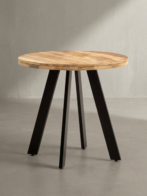 KADIMA DESIGN Esszimmertisch rund aus Mango Massivholz und Metall in Braun, Durchmesser: 80 cm, Höhe: 75 cm - Bild 1