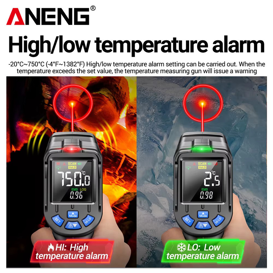 ANENG TH06 Infrarot-Laserthermometer mit VA Reverse Technologie, Messbereich -20 ℃ bis 750 ℃, 12:1 optische Auflösung und einstellbarem Emissionsgrad - Bild 3