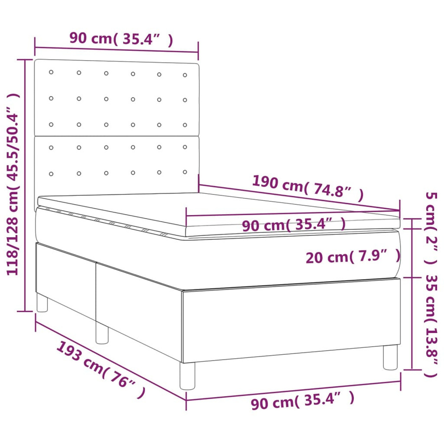 vidaXL Boxspringbett mit Matratze Hybrid-Design in Braun, B/T/H: 90 x 190 x 128 cm - Bild 3