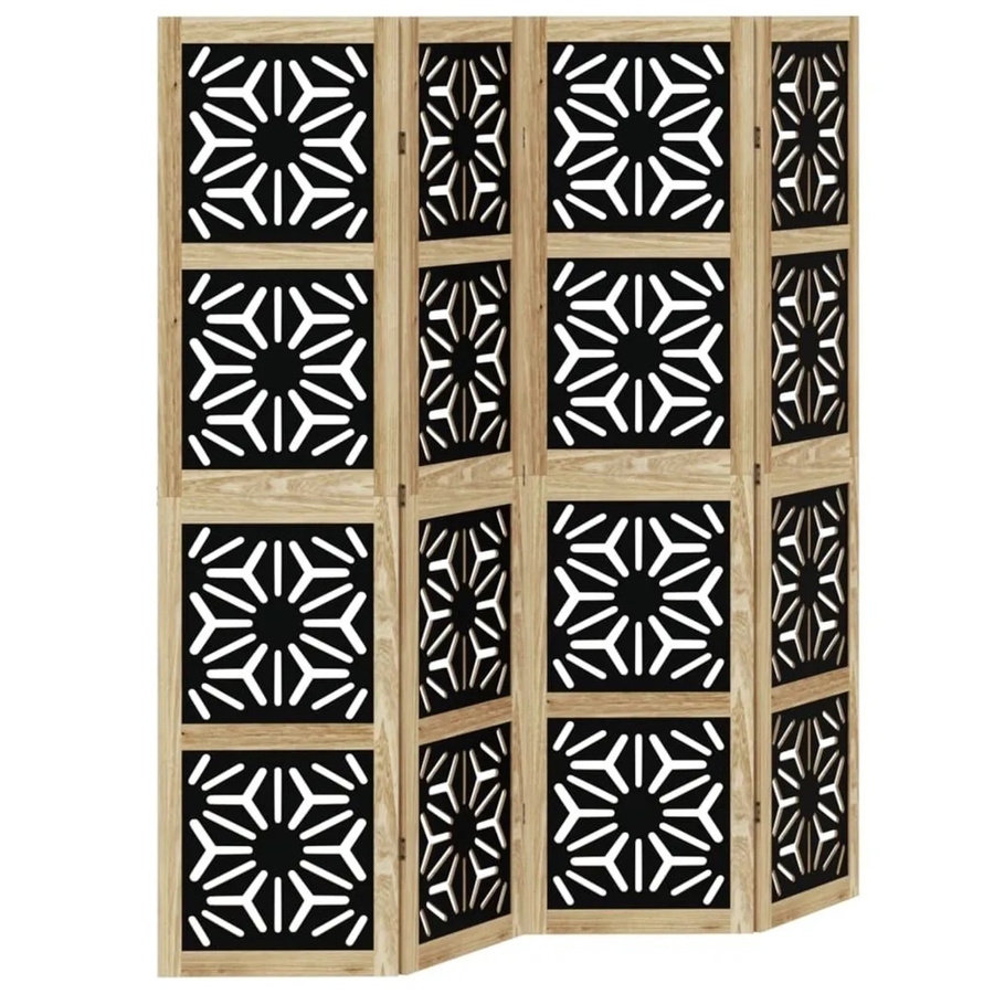 vidaXL 4-teiliger Raumteiler aus Massivholz Paulownia in Braun und Schwarz mit geometrischem Design, H: 160 cm, B: 145 cm - Bild 2