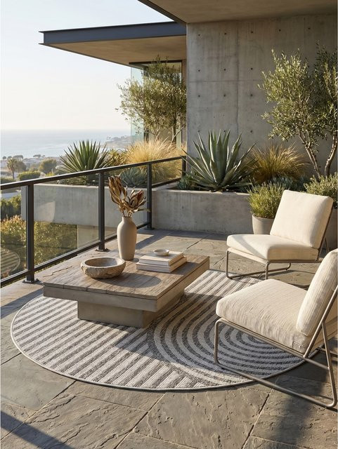 Kadima Design Outdoor Teppich VENTOUX in Grau, Boho-Stil, rund, Durchmesser: 160 cm - Bild 1