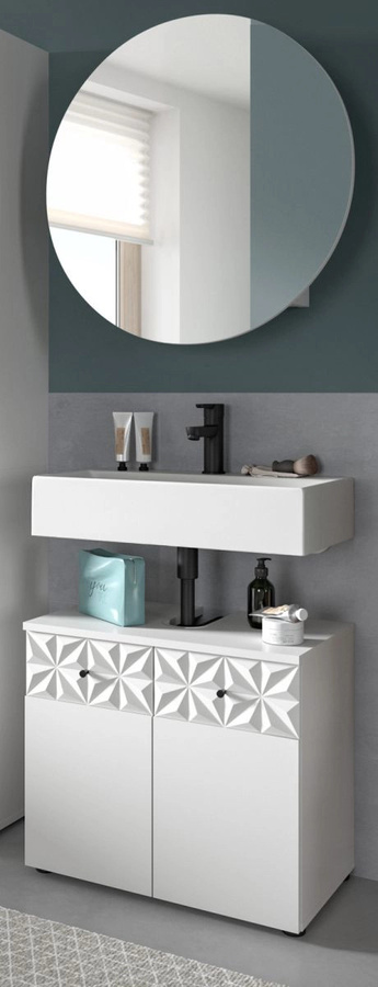 Inn.Furn Badmöbel Set Relief in Weiß Hochglanz 2-teilig mit Waschtischunterschrank und Spiegelschrank 70 cm - Bild 1