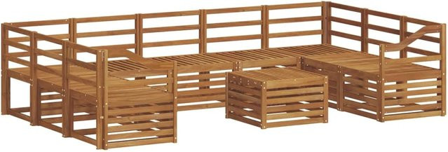 vidaXL Sofagarnitur 10-teilig aus Massivholz Akazie in Natur Braun, U-Form mit Tisch und Armlehnen - Bild 1