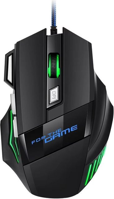NexusClick RGB Gaming-Maus mit 7 Tasten, 2400 DPI, USB-Anschluss, Schwarz - Bild 1