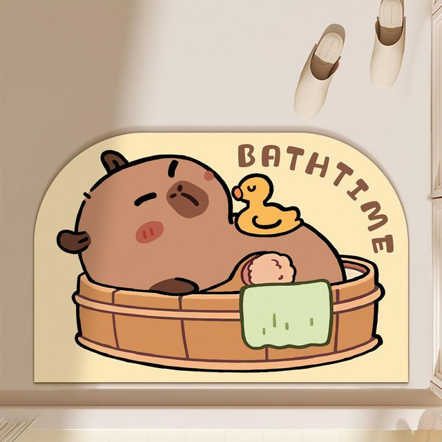 Rutschfeste Badezimmerbodenmatte aus Diatomeenerde mit Cartoon-Tierdesign, schnelltrocknend, B/B: 40 x 60 cm, Mehrfarbig - Bild 1