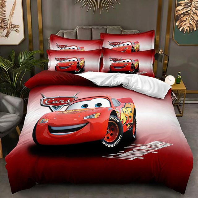 Flylo Bettwäsche Set Lightning McQueen Cartoon Autos für Kinder, Rot, 3-teilig, B/H: 155 x 220 cm - Bild 1