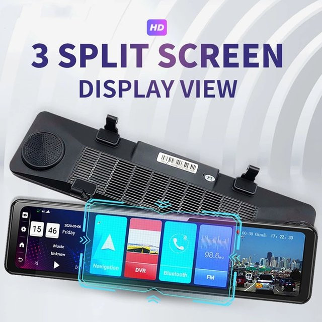 Winkcron 12 Zoll Dash Cam Rückspiegel mit 4G, GPS, WIFI und ADAS, FHD 1080P Android 8.1 Dash Cam Recorder in Schwarz - Bild 1