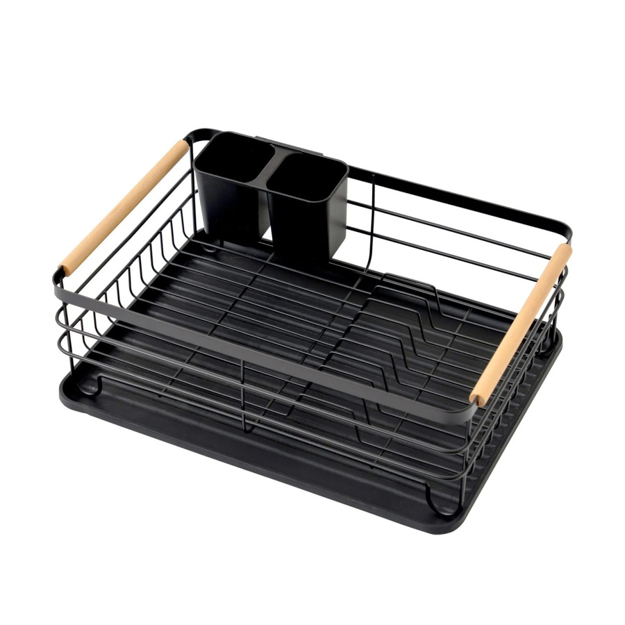 CHEFGASTRO Abtropfgestell für Geschirr in Schwarz mit Besteckhalter und Abtropfbrett aus Stahl und Holz, B/T/H: 42 x 14 x 30 cm - Bild 2