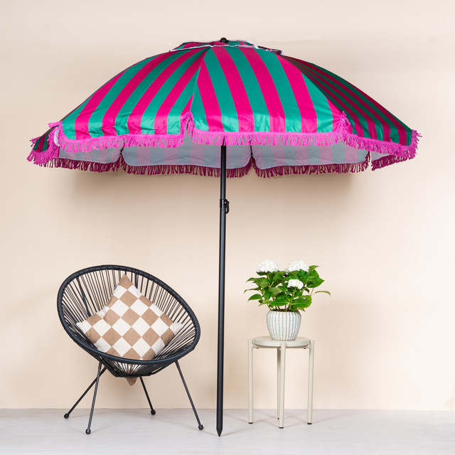 Sonnenschirm BLUME2000 mit Streifen-Design in Grün/Pink, B/T/H: 238 x 220 x 220 cm - Bild 1