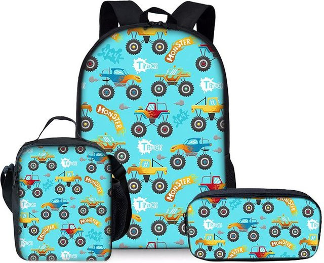 BAOERYE 3er Set Cartoon Schultaschen mit Auto-Print für Jungen und Mädchen in Multicolour - Bild 1