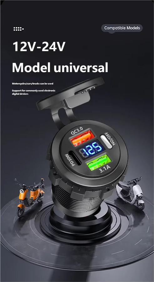 Kebidumei Autoladegerät mit PD und QC3.0 USB Type-C Steckdose, wasserdichtes Netzteil für Motorrad, LKW, ATV und Boot, Schwarz, 12-24V - Bild 3