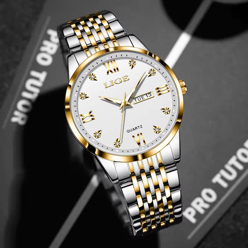 LIGE Armbanduhr Quarz, Edelstahl, Wochentag, Datum, Herren - Bild 2