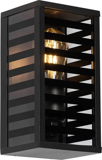 QAZQA Reims Moderne Außenwandleuchte Schwarz aus Aluminium und Glas mit Rauchglas, IP44, E27, Höhe: 26 cm - Bild 1