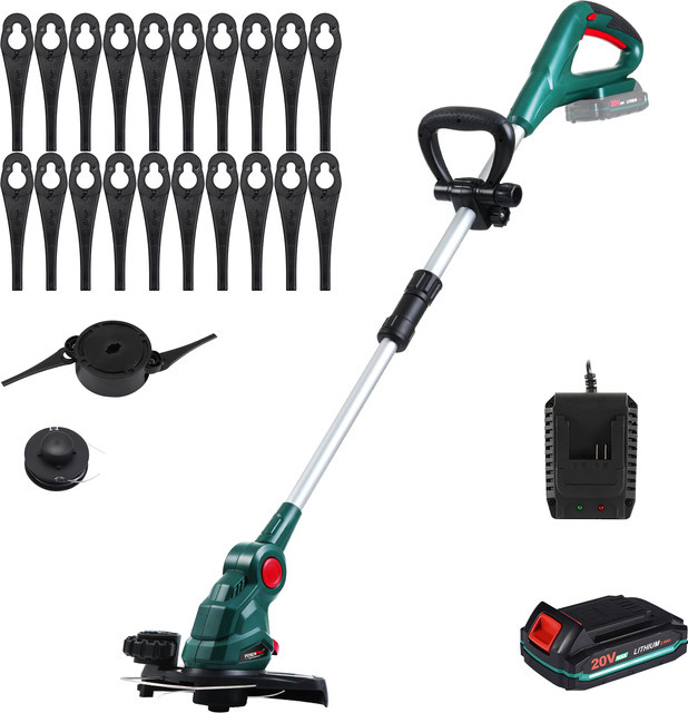 POSENPRO 20V Akku-Rasentrimmer und Rasenkantenschneider in Grün mit 26 cm Schnittdurchmesser, Teleskopstiel und Zusatzgriff - Bild 1