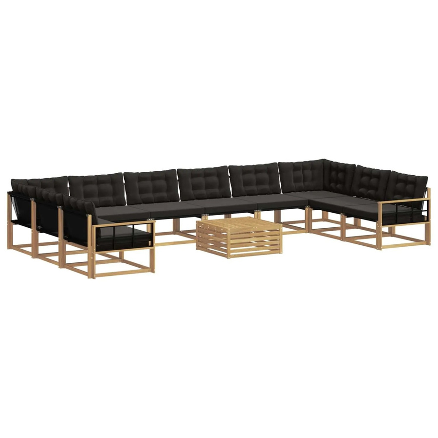 vidaXL Outdoor-Sofagarnitur in U-Form aus Akazienholz und Textilene mit Kissen, Weiß-Schwarz - Bild 2
