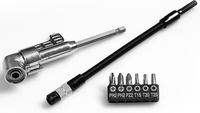 Kraft Werkzeuge 8-teiliges Set mit Winkelschraubvorsatz und flexiblem Bit-Halter in Silber - Bild 1