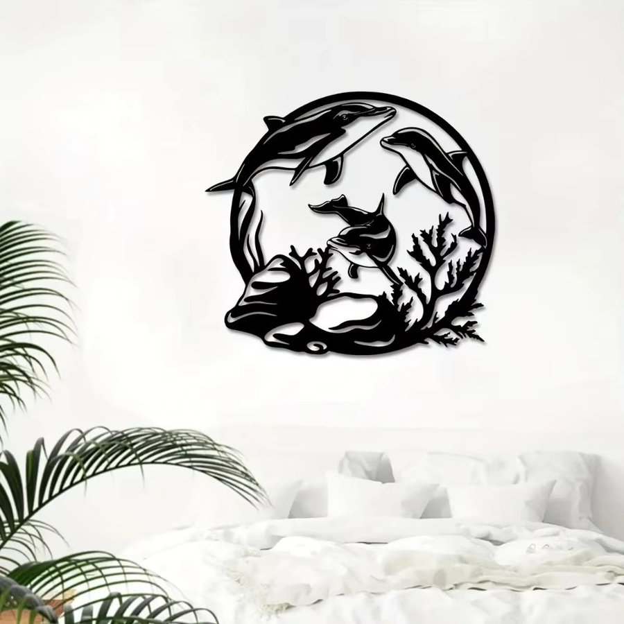CIFBUY Delfin Metall-Wandkunst in Schwarz als moderne nautische Hängedekoration - Bild 4
