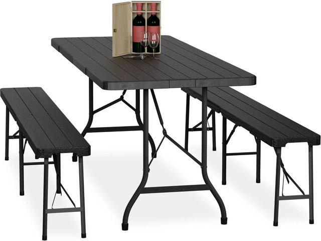 Relaxdays Bierzeltgarnitur aus PE-Kunststoff und Stahl in Schwarz, klappbar, B/T/H: 180 x 74 x 73 cm - Bild 1