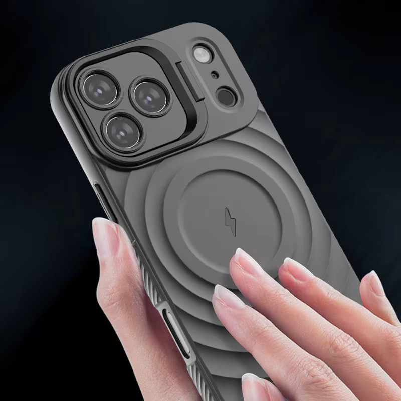 NUCWIN Ripple Case für iPhone 17 16 15 14 13 Pro Max Plus mit MagSafe und faltbarem Objektivständer, Stoßfeste Hülle in Schwarz - Bild 4