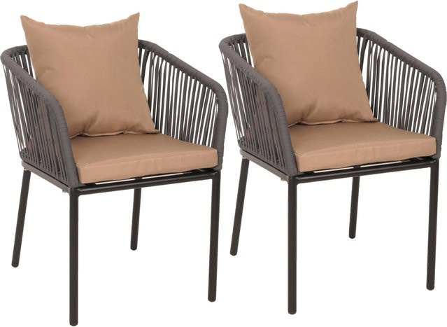 PROREGAL Gartenstuhl 2er-Set aus Aluminium mit Seilgeflecht in Anthrazit und Taupe Kissen, B/T/H: 75 x 55 x 55 cm, Sitzhöhe: 48 cm - Bild 1