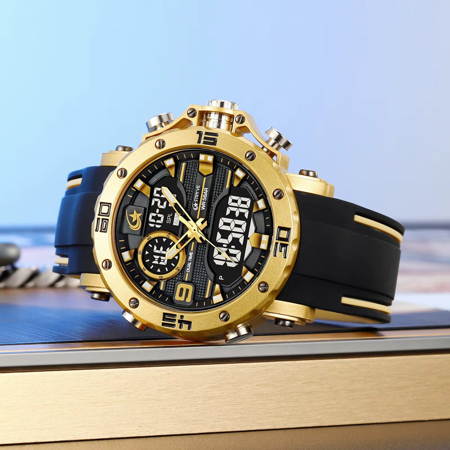 STRYVE Armbanduhr, Analog-Digital, Blau, Gold, Silikon, Herren, 5 ATM - Bild 4