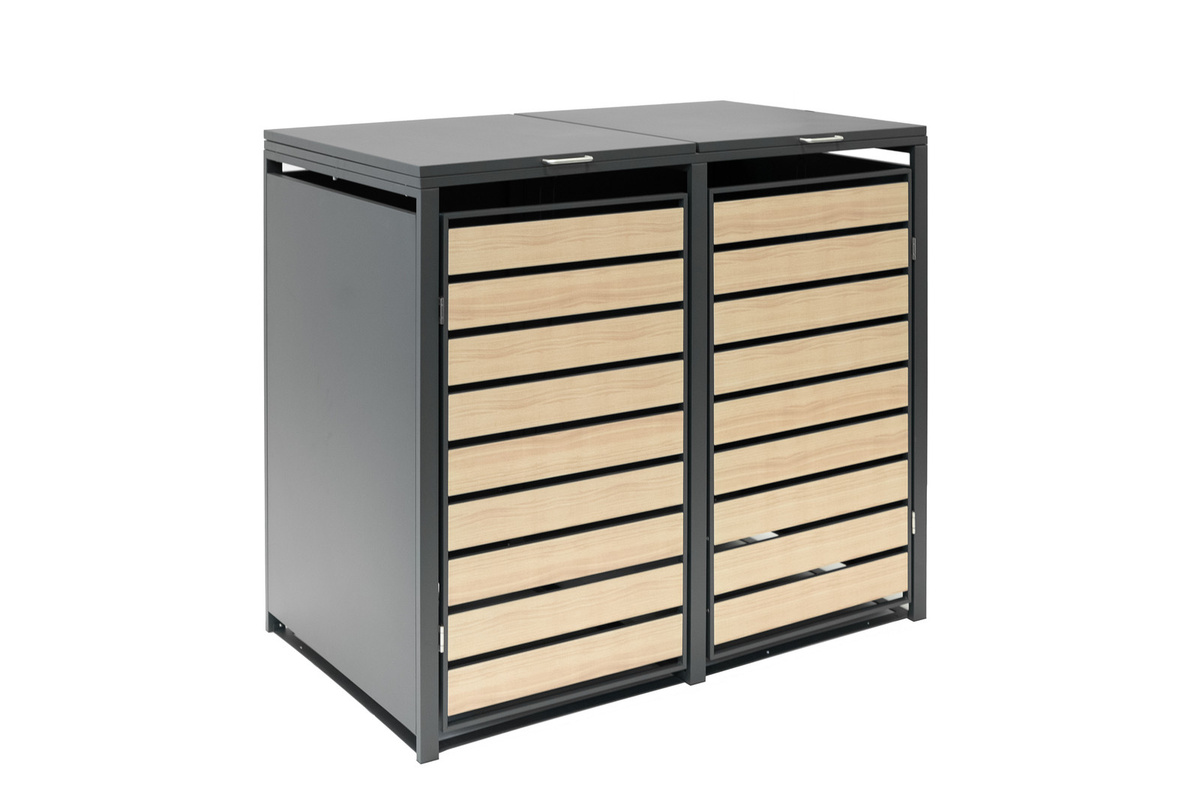 Westmann Mülltonnenbox 2-fach in Holzoptik aus Stahl, Anthrazit, B/T/H: 132 x 80 x 116 cm - Bild 3